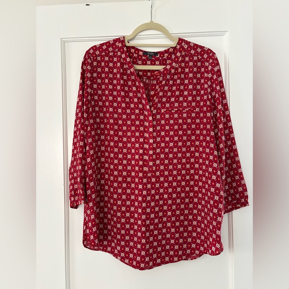 NYDJ Red and White Patterned Blouse